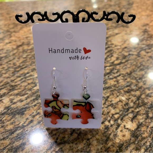 Handmade puzzle earrings - Picture 2 of 9